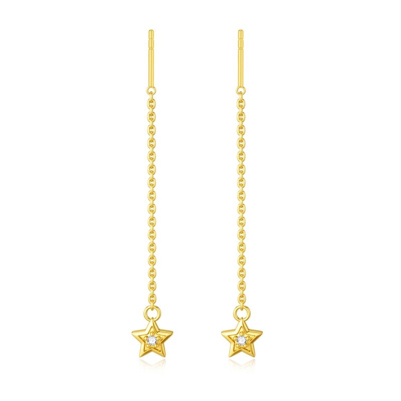 Pendientes colgantes de estrella con circonitas cúbicas en oro de 10 quilates-1