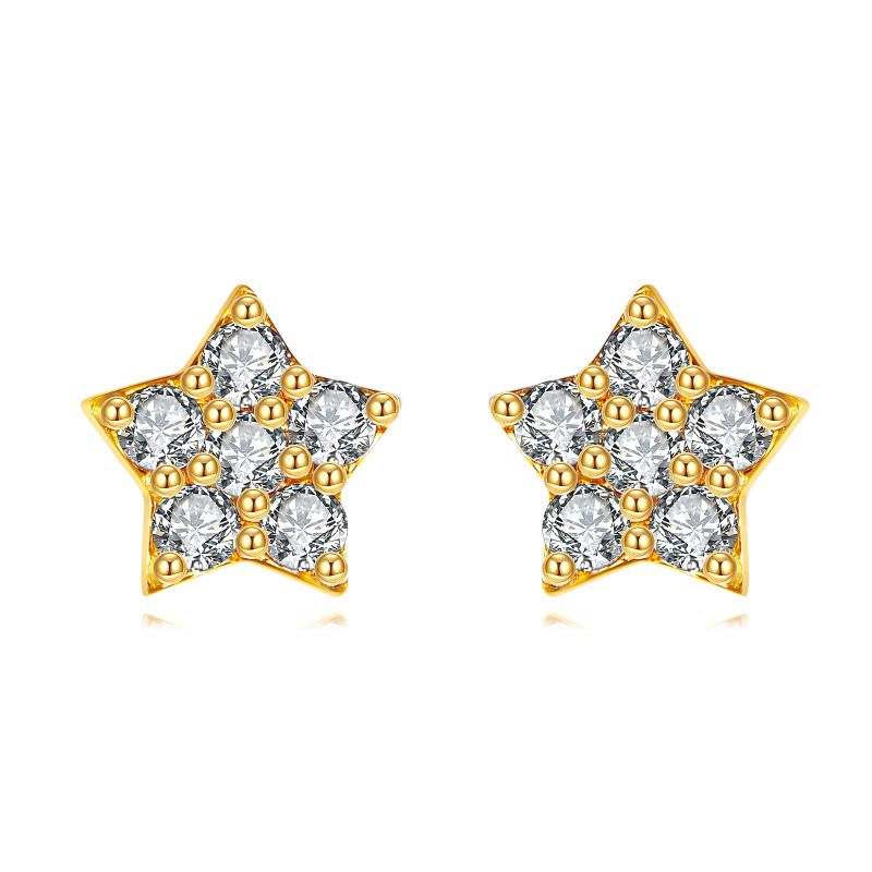 Pendientes de estrella con circonitas cúbicas en oro de 10 quilates-1