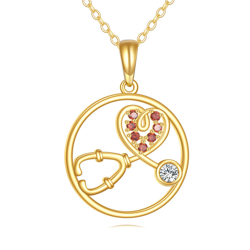 18K Gold Cubic Zirconia Stethoscope Pendant Necklace-1