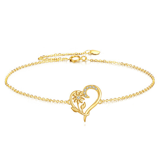 Braccialetto charm in oro 10K con zirconi cubici e girasole