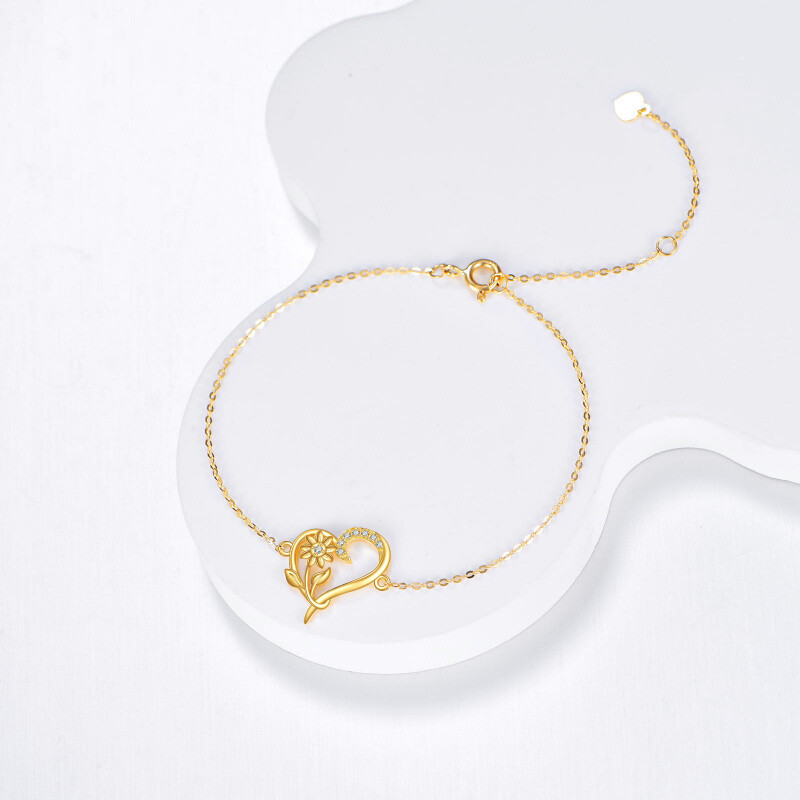 10K Gold Cubic Zirconia Sunflower Charm Bracelet-3
