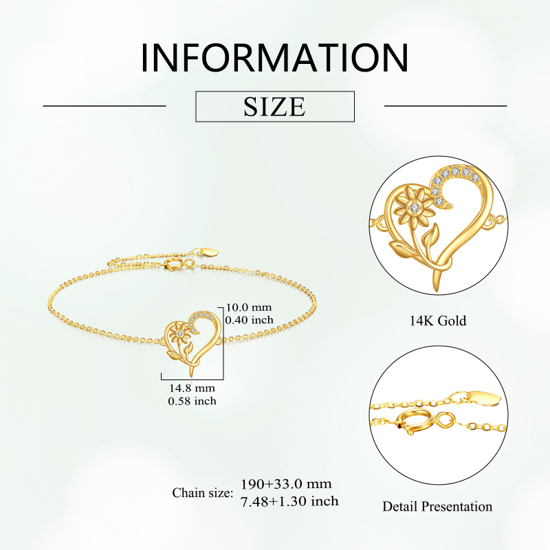 10K Gold Cubic Zirconia Sunflower Charm Bracelet-4
