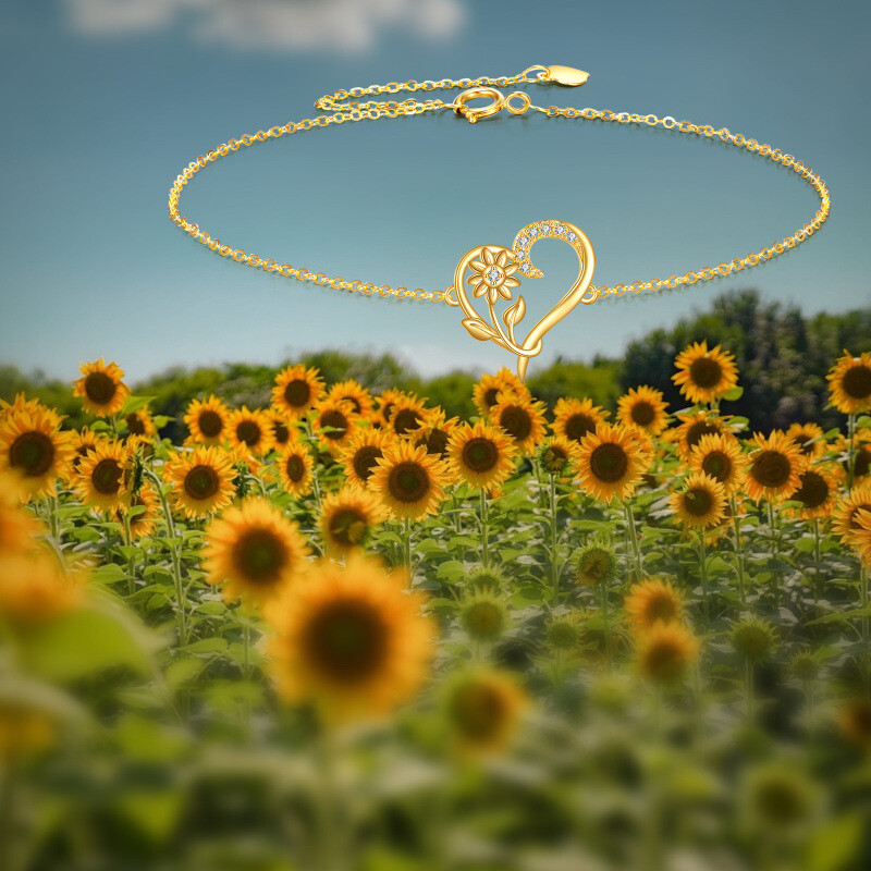 10K Gold Cubic Zirconia Sunflower Charm Bracelet-5