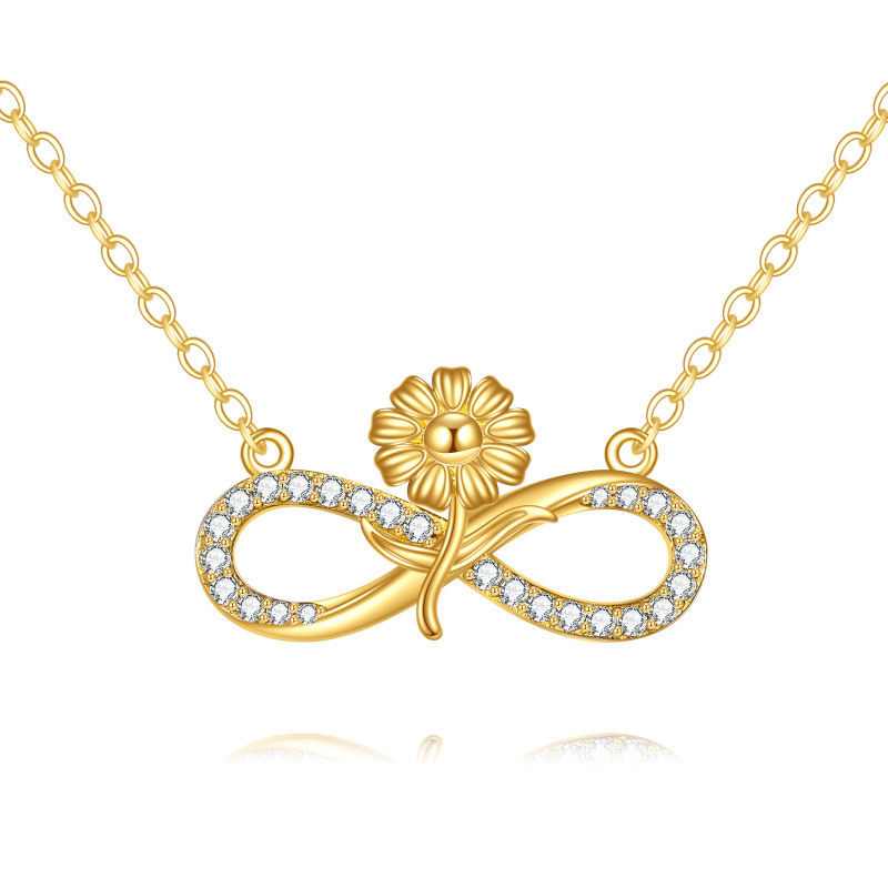 18K Gold Cubic Zirconia Sunflower & Infinity Symbol Pendant Necklace-1
