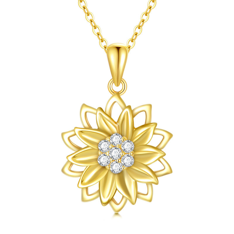 Collar con colgante giratorio de girasol de circonita cúbica en oro de 14 quilates-1