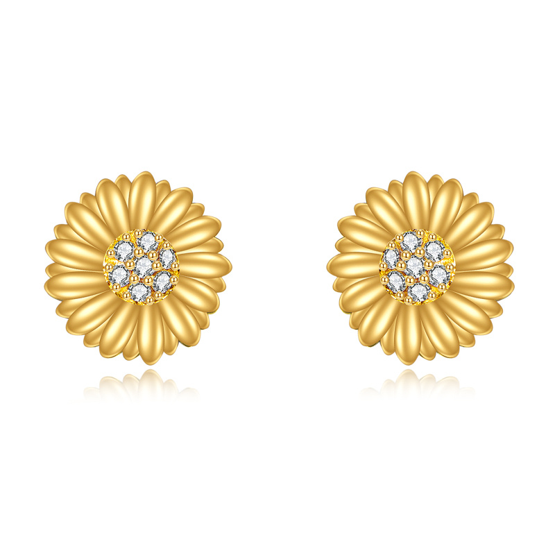 Sonnenblumen-Ohrstecker aus 10-karätigem Gold mit Zirkonia-1