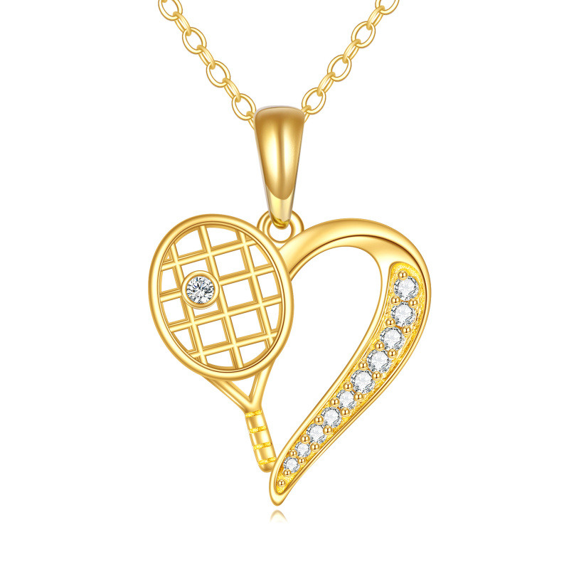 10K Gold Cubic Zirconia Tennis Pendant Necklace-1