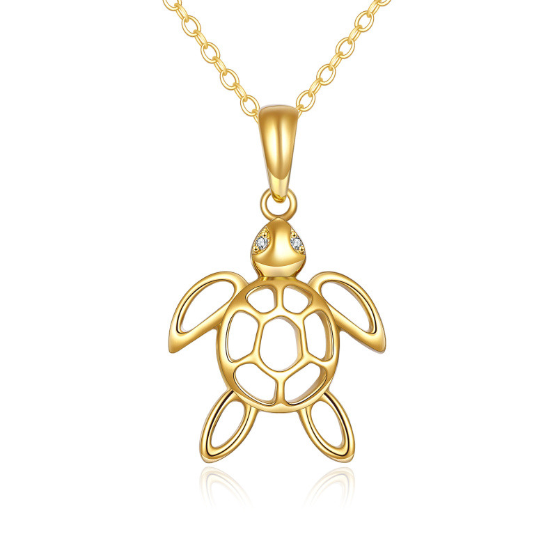 Collar con colgante de tortuga de circonita cúbica en oro de 14 quilates-1