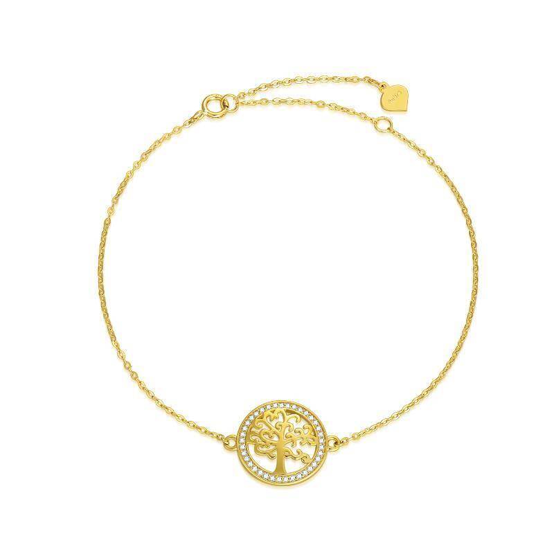 Pulsera con dije del Árbol de la Vida en oro de 18 quilates y circonitas cúbicas-1