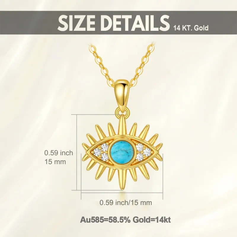 Collar con colgante de ojo malvado de turquesa y circonita cúbica en oro de 10 quilates-4