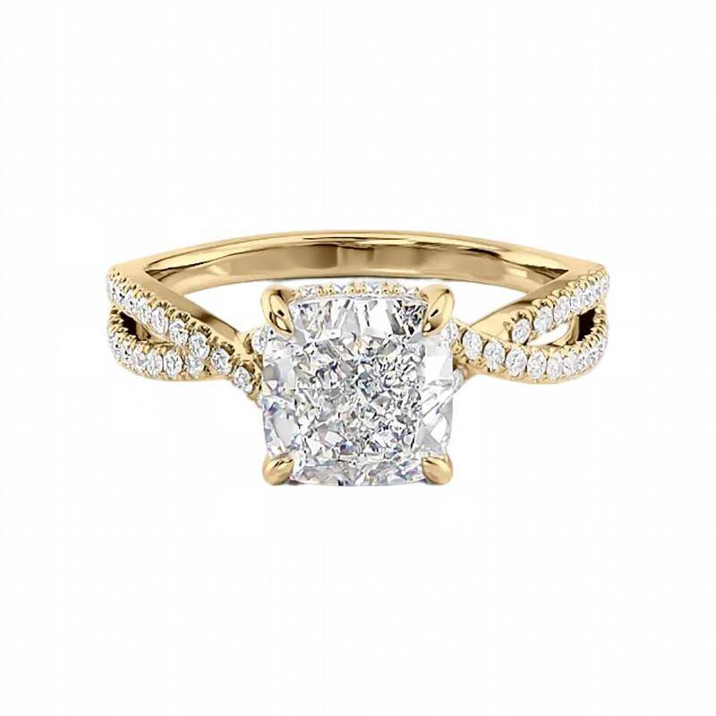 Bague de fiançailles en argent sterling plaqué or jaune avec moissanite taille coussin-11