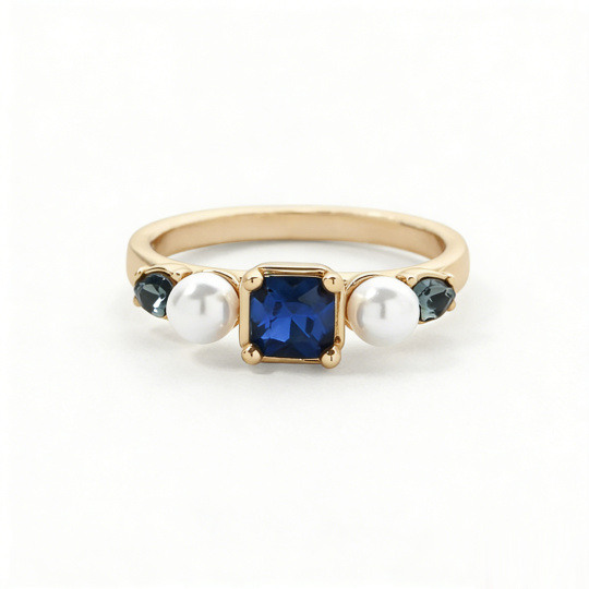 10K Gold Cushion Cut Sapphire & Pearl Engagement Ring