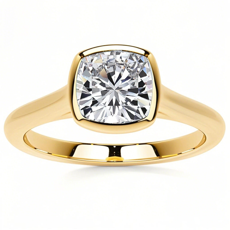 Verlobungsring aus 14-karätigem Gold mit kissenförmigem Moissanit-Solitär-1