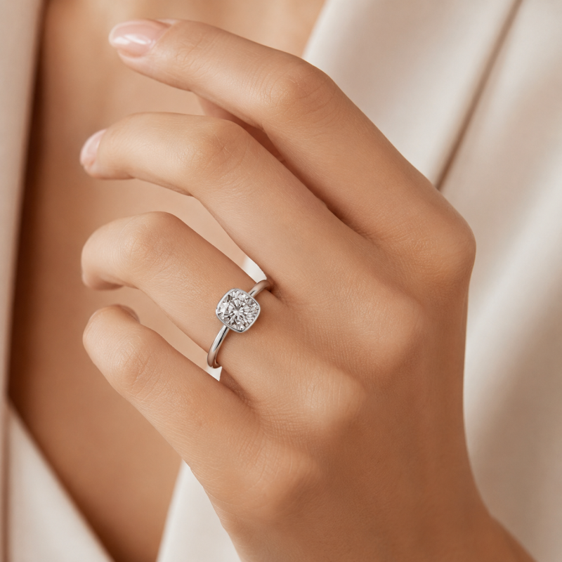 Verlobungsring aus 14-karätigem Gold mit kissenförmigem Solitär-Moissanit-2