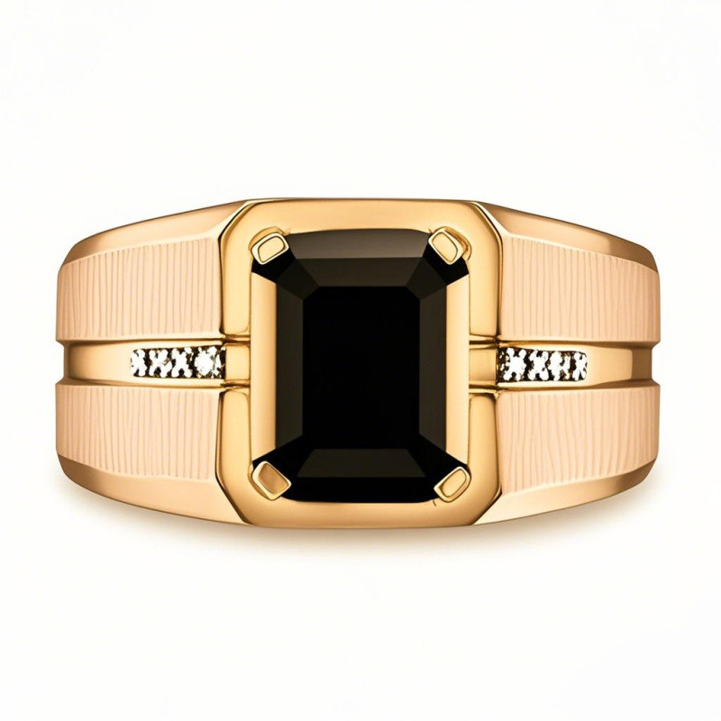 14K Gold Cushion Shaped Agate Ring for Men-1
