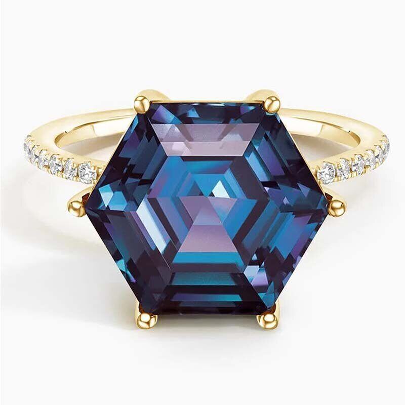 14K Gold Custom Alexandrite Engagement Ring Gemstone Anniversary Rings-1