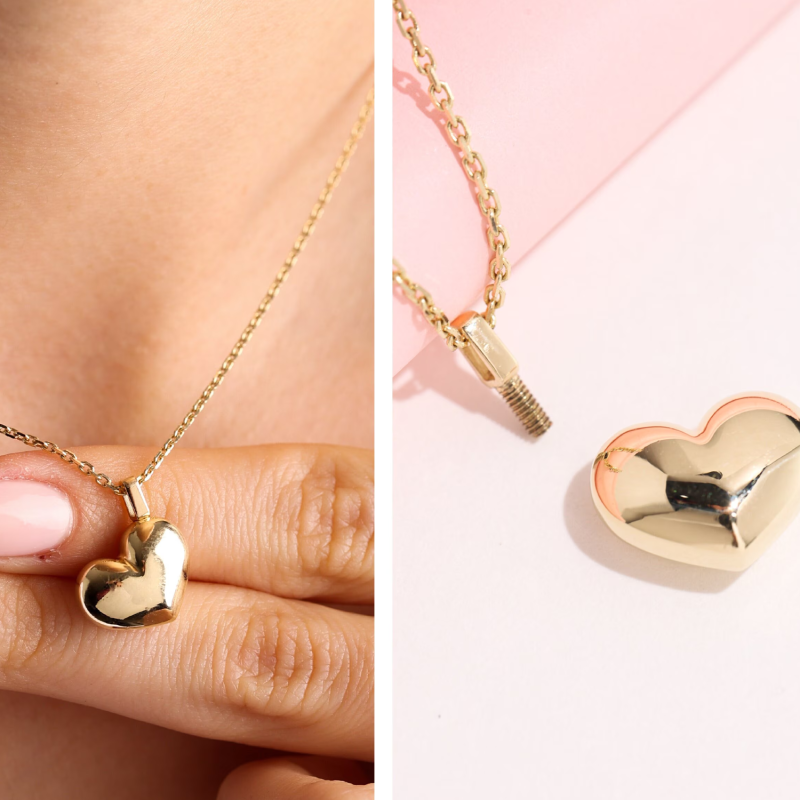 Collar con urna en forma de corazón personalizada en oro vermeil para cenizas-1