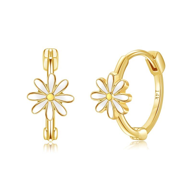 Pendientes de aro de margarita de oro de 10 quilates-1