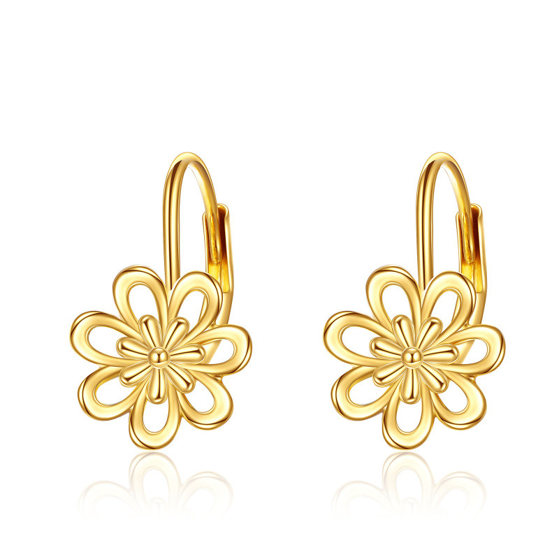 Pendientes de aro de margarita de oro de 10 quilates-1