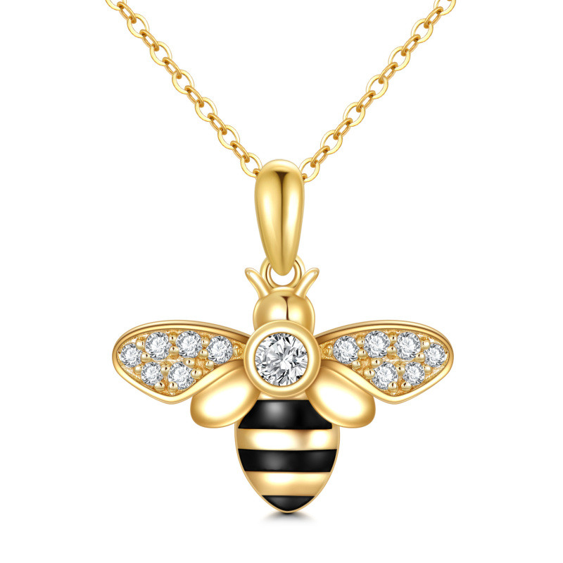 14K Gold Diamond Bee Pendant Necklace-1