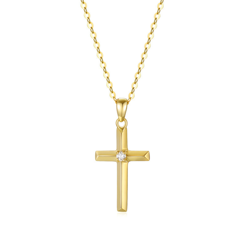 10K Gold Diamond Cross Pendant Necklace-1