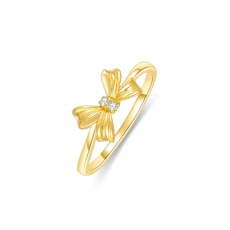 Bague nœud en or 10 carats avec gravure personnalisée et diamants, certifiée IGI 3EX-11