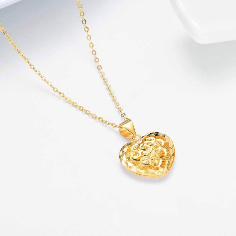 Collier en or 14K avec pendentif filigrane en forme de cœur taillé en diamant-3