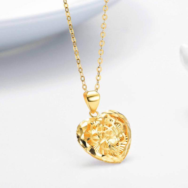 Collier en or 14K avec pendentif filigrane en forme de cœur taillé en diamant-4