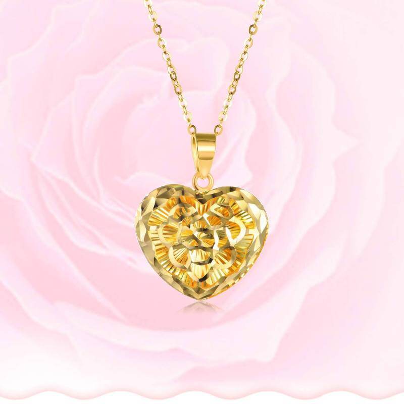 Collier en or 14K avec pendentif filigrane en forme de cœur taillé en diamant-5