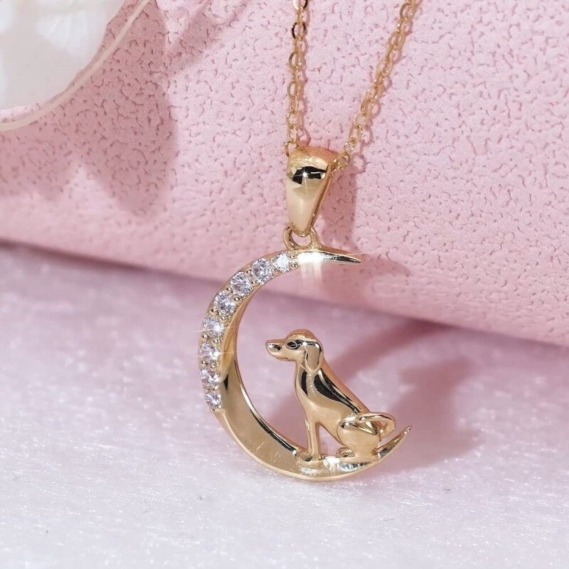 Colar com pingente de zircónio cúbico e lua em ouro de 14K-3