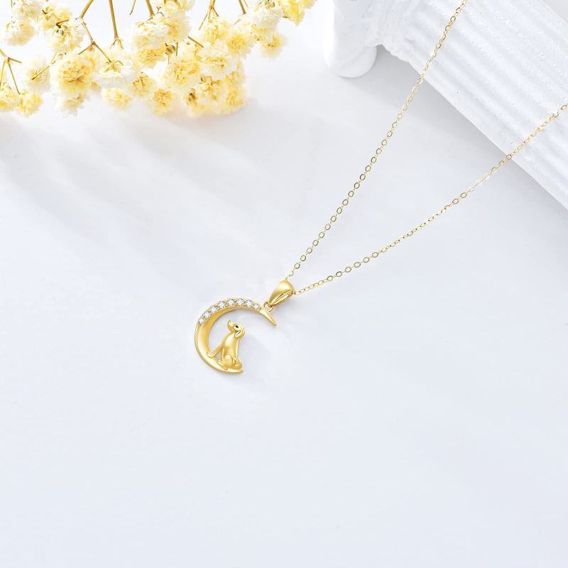Colar com pingente de zircónio cúbico e lua em ouro de 14K-4
