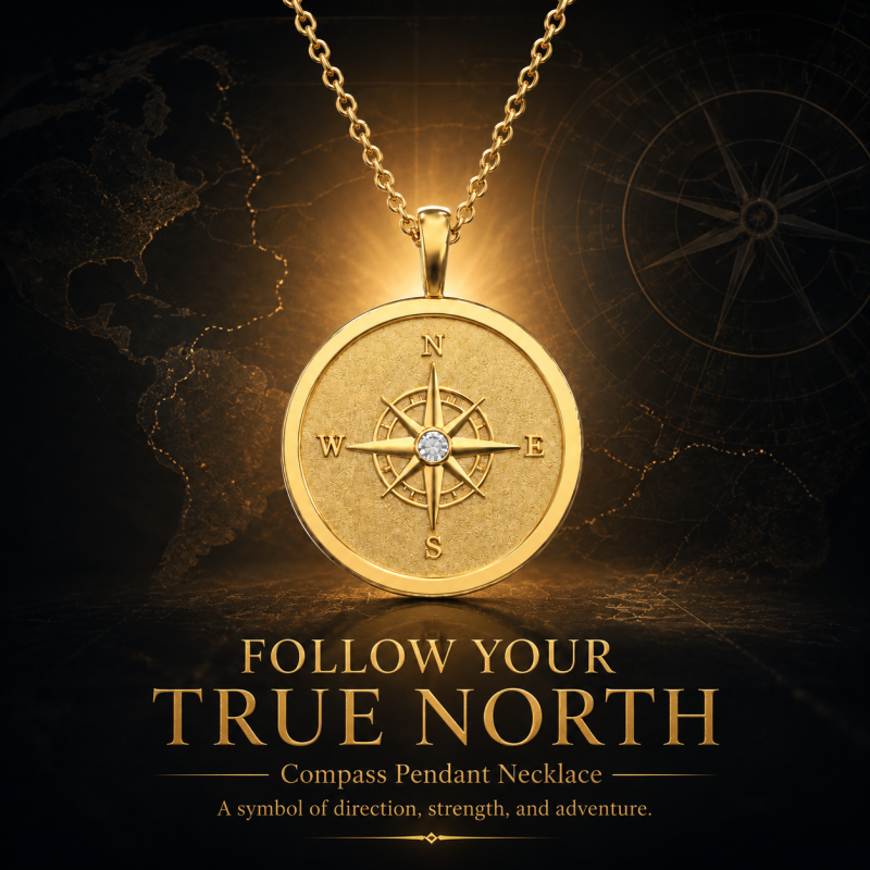 10K Gold Diamond Engravable & Compass Pendant Necklace for Men-4