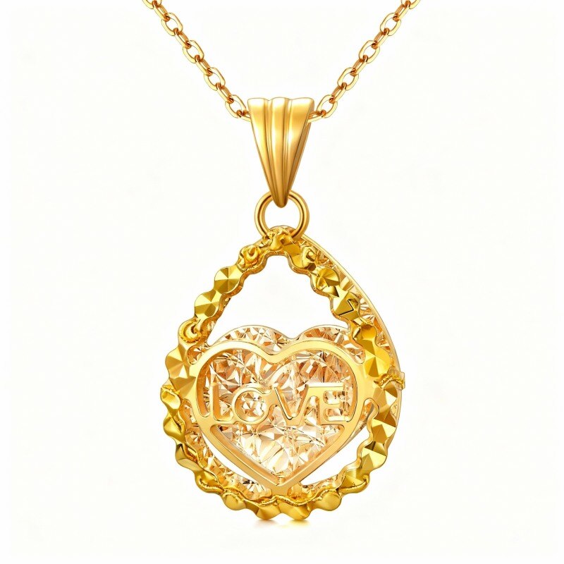 Collar con colgante de corazón de diamante en oro de 10 quilates-1