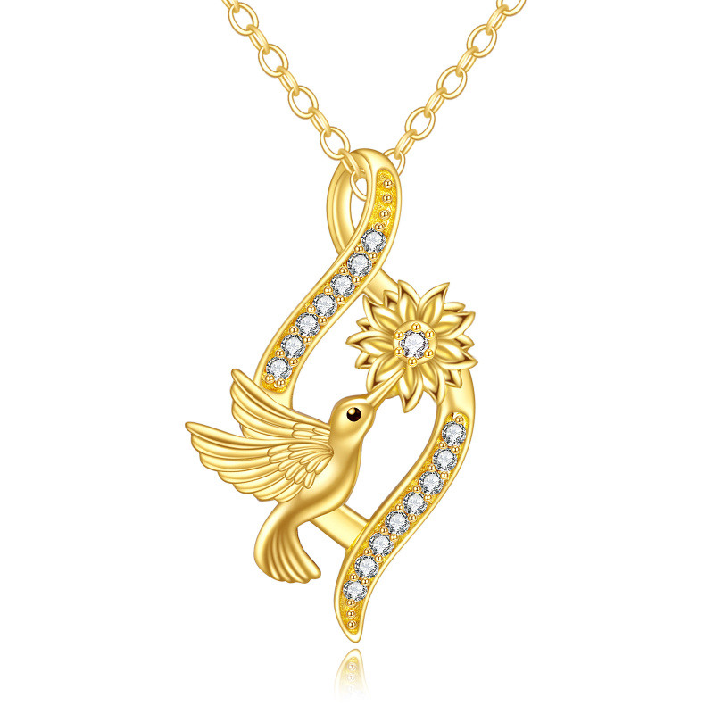 Collier pendentif en or 10 carats avec diamants, colibri et symbole de l'infini-1