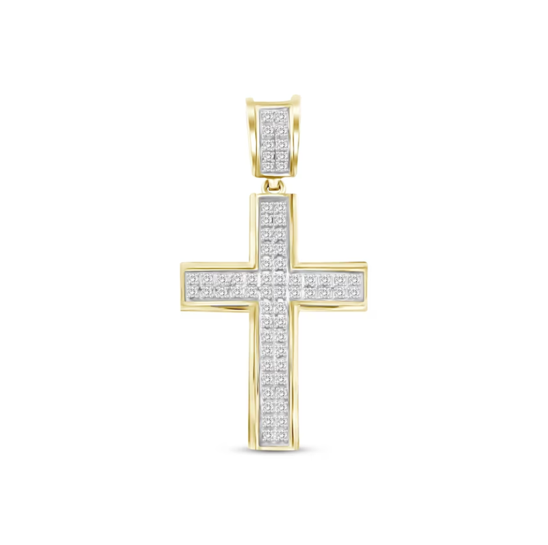 14K Gold Diamond Pavé Cross Pendant Charms-1