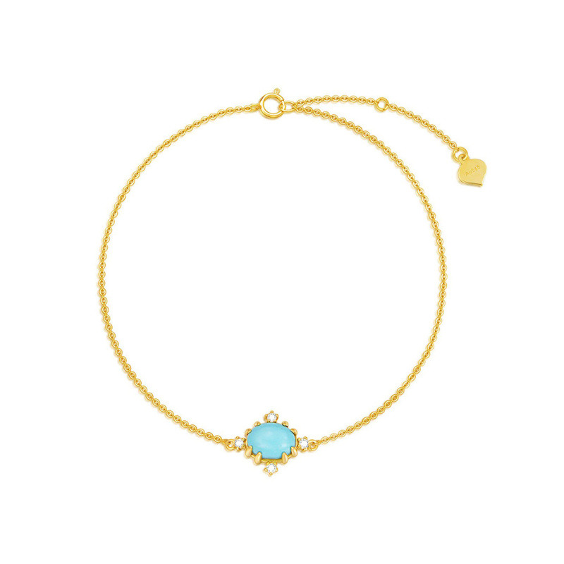 Pulseira com pendente em ouro 14K, diamante e turquesa-1