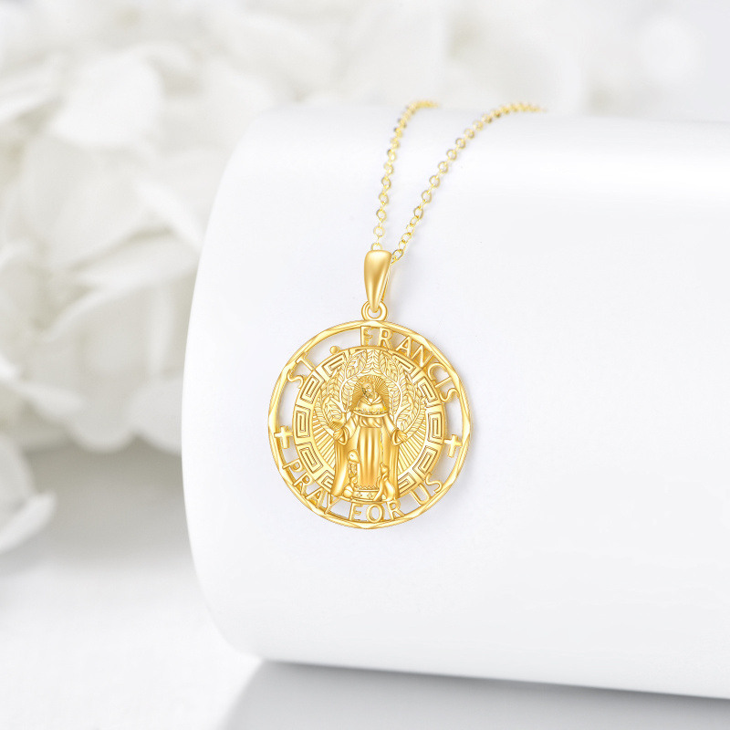 Halskette mit Anhänger „Hund und Heiliger Franziskus“ aus 14 Karat Gold mit eingraviertem Wort für Männer-3