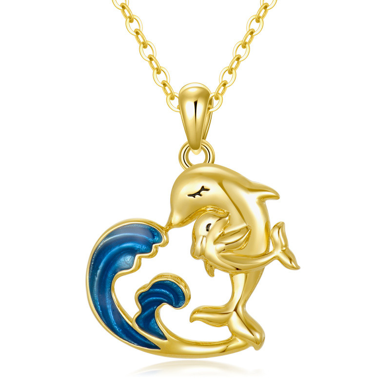 10K Gold Dolphin Pendant Necklace-1