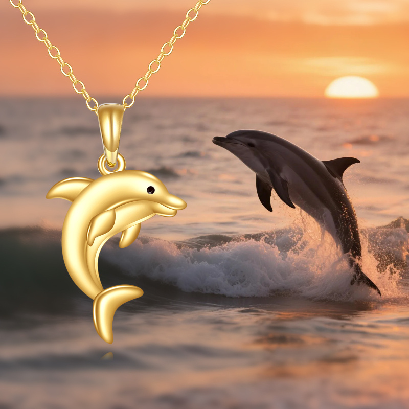 18K Gold Dolphin Pendant Necklace-5