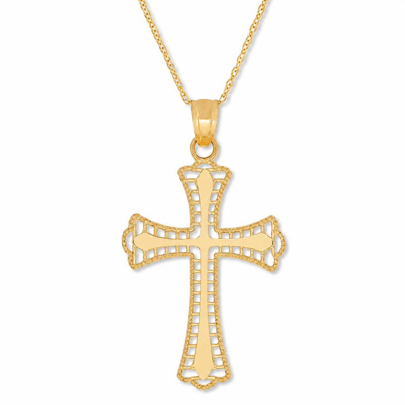 10K Gold Double Cross Pendant Necklace for Men-10
