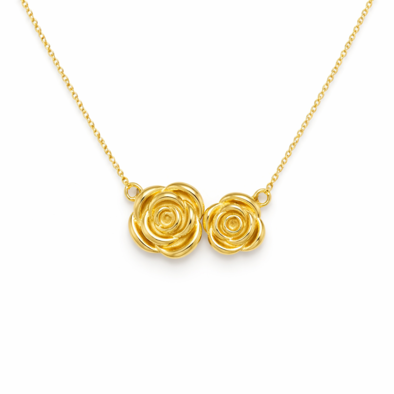 18K Gold Double Roses Pendant Necklace-1