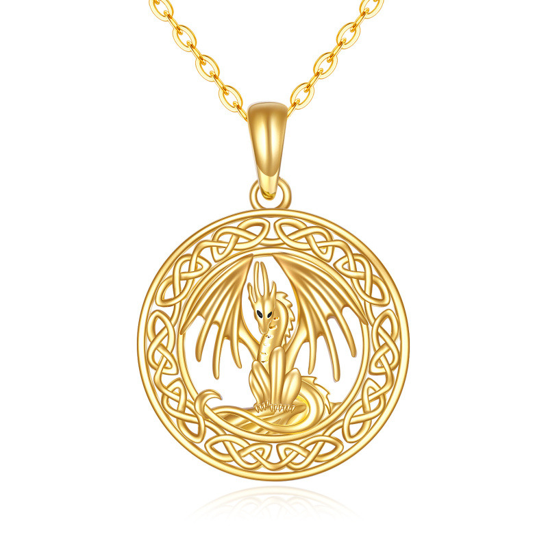 Collier pendentif en or 14 carats avec dragon et nœud celtique-1
