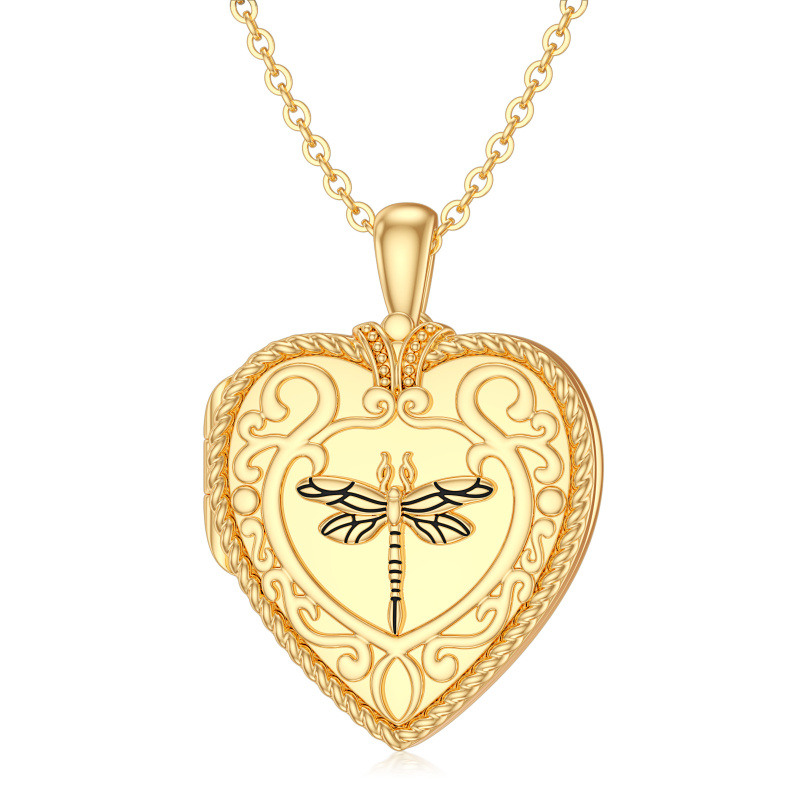 Collar con colgante de libélula y foto personalizada en oro de 14 quilates-1