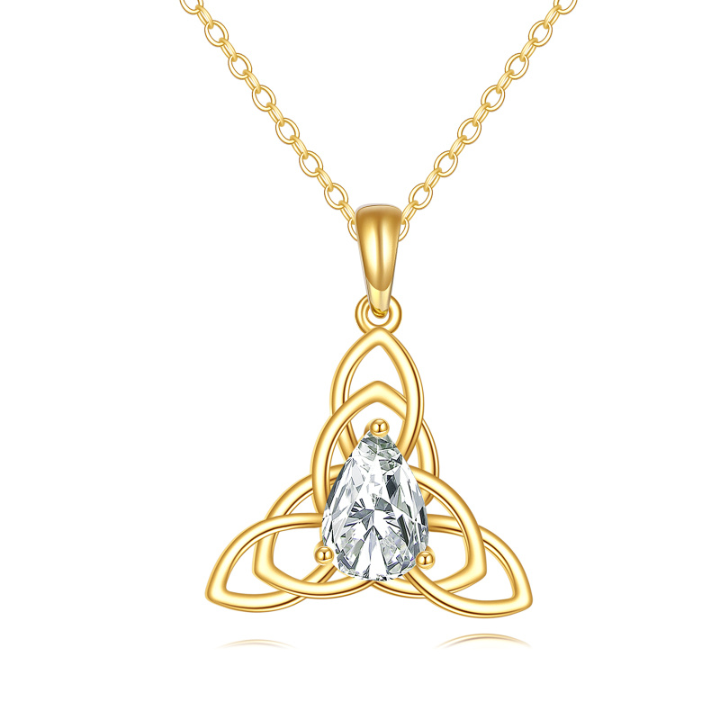 Personalisierte Geburtsstein-Halskette mit keltischem Knoten aus 18-karätigem Gold für Damen-1