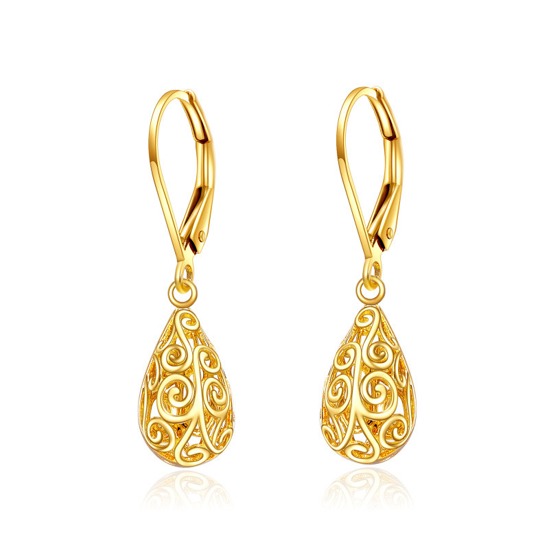 Pendientes colgantes de oro de 10 quilates con forma de gota y filamento-1