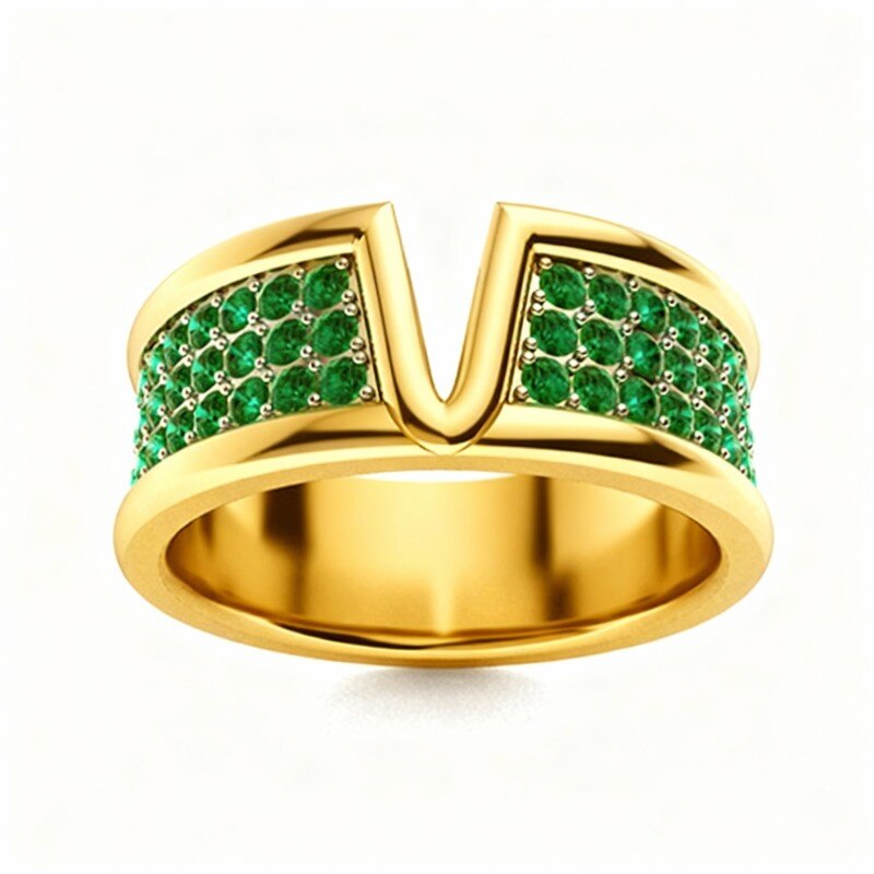 Anillo de boda para pareja de oro de 14 quilates con esmeralda para hombre-1