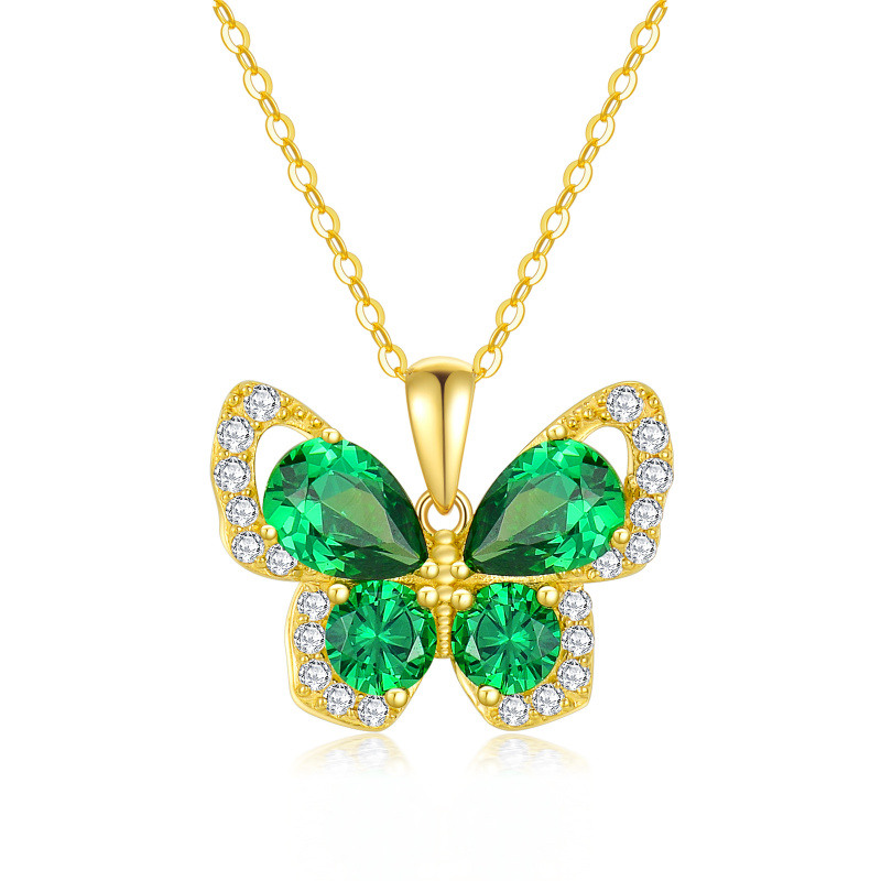 Collar Colgante Mariposa Esmeralda Zirconia Cúbica Oro 10K-12
