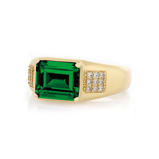 10K Gold Emerald Cut Artificial Emerald Men's Band for Men