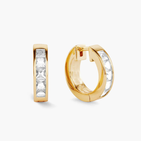 10K Gold Emerald Cut Inset Moissanite Circle Hoop Earrings for Men