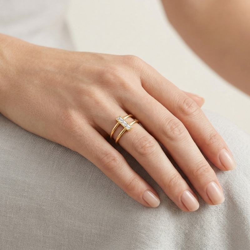 10K Gold Emerald Cut Moissanite Ring-2